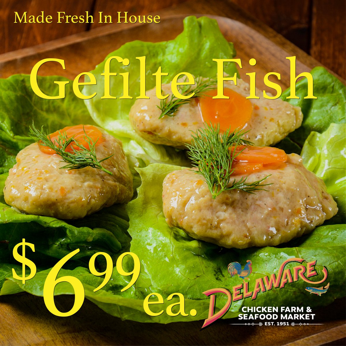 DelawareChicken's tweet photo. ROSH HASHANAH:  Save time in the kitchen with Delaware's fresh Gefilte Fish, made fresh in our kitchen. Bubbe would be proud! Only $6.99 each. #GefilteFish #RoshHashanah #Fish #ThinkFreshThinkDelaware #DelawareChickenFarmAndSeafoodMarket https://t.co/nvPZzZmIjp