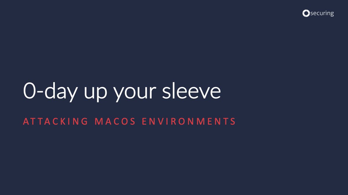 I am sharing the slides from my latest presentation: “0-Day Up Your Sleeve – Attacking macOS Environments” I gave at <a href="/nullcon/">NULLCON</a> 
👉securing.pl/en/presentatio…