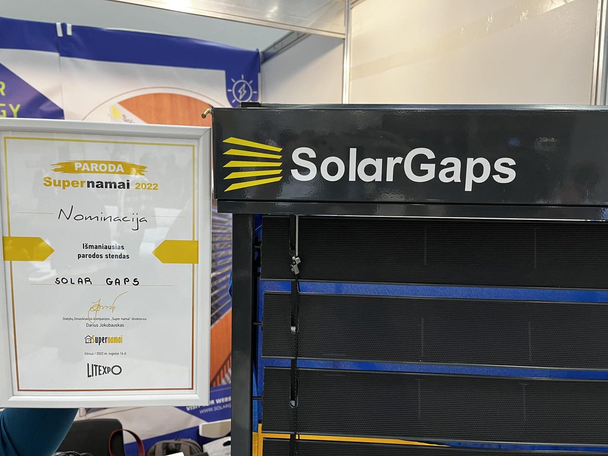 Our team is proud to announce that SolarGaps smart blinds have just received an award for the most innovative product at Supernamai Expo that took place at Congress Center LITEXPO in Vilnius, September 16 - 18.