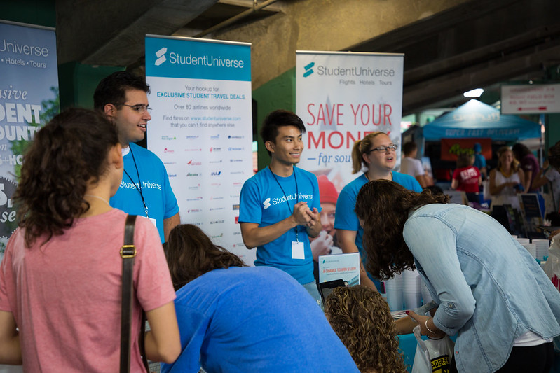 CollegeFest's tweet photo. It's time to get out and #travel, don't book without checking out @StudentUniverse and their student priced flights, hotels &amp; tours. Stop by their booth this Saturday! #CollegeFest https://t.co/PsBNVIVOKX https://t.co/1qTh8N73kZ