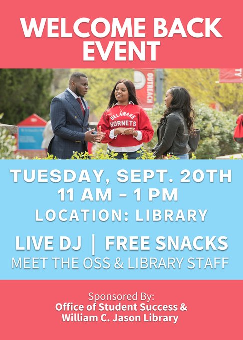 dsu_library's tweet photo. TODAY! Stop by the library and see what we have going on! DJ, food, 360 booth, and raffles! https://t.co/GDS2ArTuG3