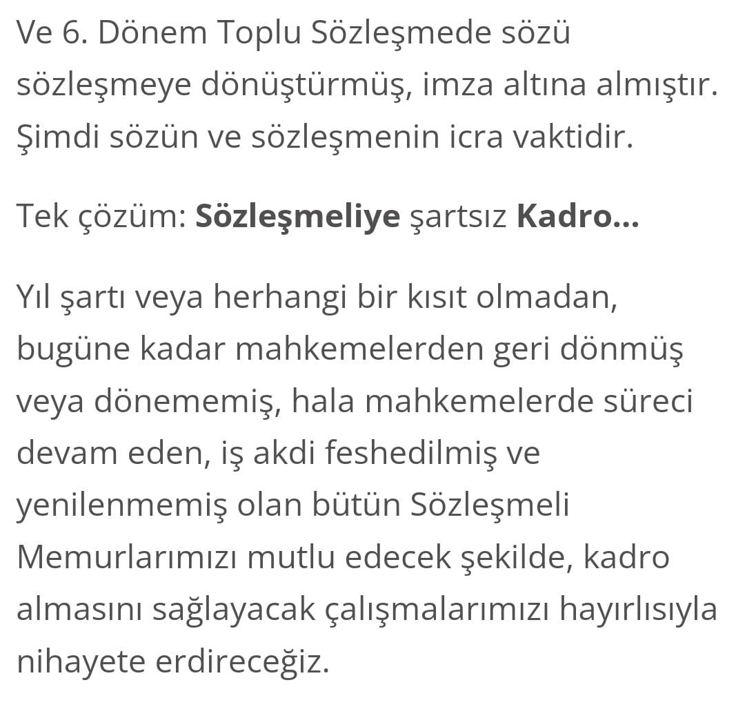 Sn. Başkan <a href="/Leventusl/">🇹🇷Levent USLU</a> nun <a href="/Bem_Bir_Sen/">BEM-BİR-SEN</a> Dergisi'nin
giriş bölümünde telaffuz ettiği bu cümleyi çok önemsiyor ve <a href="/csgbakanligi/">T.C. Çalışma ve Sosyal Güvenlik Bakanlığı</a> Bakanı Sn. <a href="/vedatbilgn/">Vedat Bilgin</a> beyefendi tarafından hazırlanan kanun teklifinin kısa zamanda hayat bulmasını temenni ediyoruz.
#SözleşmeliyeKadro