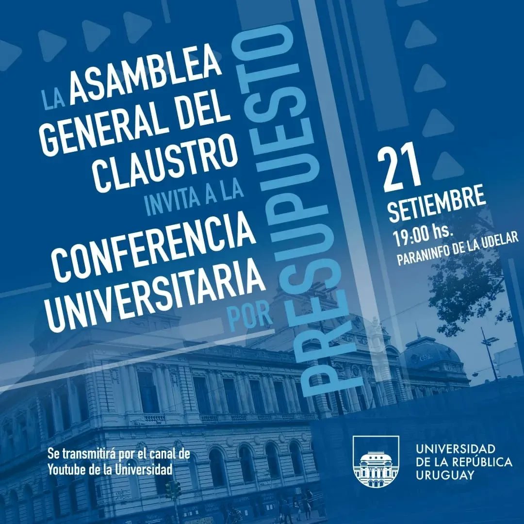 JacintoAFGAP's tweet photo. #PresupuestoParaLaUdelaR
Miércoles 21 de septiembre
¡Vamos a la Udelar!
A partir de las 15 horas:
* Clases abiertas
* Talleres
* Bandas musicales.
#QueNoTeDeLoMismo
#FEUU #ADUR #AFFUR #UTHC
#PITCNT https://t.co/bxh41C0TnC