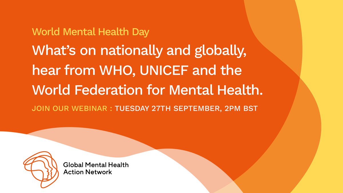 UnitedGMH's tweet photo. #WorldMentalHealthDay is going to be bigger than ever this year.

Excited to hear from @WHO, @UNICEF, @WFMH_Official, @pryakkum &amp; @wellcometrust to the next GMHAN #MHForAll webinar.
📣World Mental Health Day
📅Tuesday 27th September
⏰14:00 BST

Register > https://t.co/BxW6qbdiqz https://t.co/nFB7oltpzd