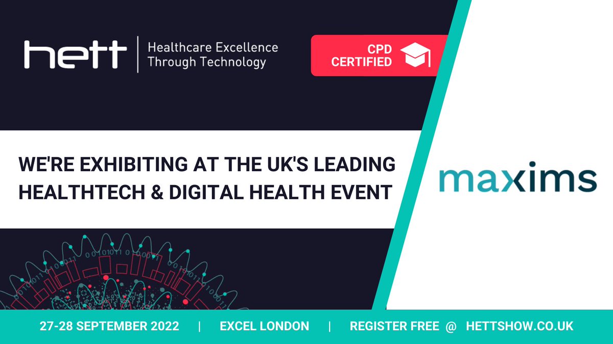 IMSMAXIMS's tweet photo. Join us at @HETTShow 27-28 Sept, for 2 days of #CPD certified #digitalhealth content &amp; #innovation. 

Come &amp; visit our team on stand D2!

https://t.co/7EeGIVfIDb

@iMDsoft @realtimepatient #DigitalTransformation https://t.co/mZKuC6lrt9