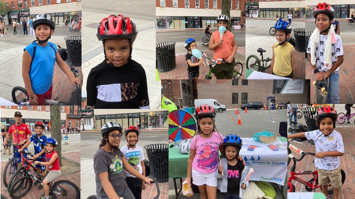 SafeRoutes_MA's tweet photo. The annual Lawrence #Ciclovia was a success! The @MassDOT #srts program distributed about 70 #ProjectKidSafe helmets from @bwglawboston and conducted a #bikerodeo with the help of @MassBike. Look at all those smiles! @mayorlawrencema @COL1853 @LPS_Education @MHTFLawrence https://t.co/eKCV09S5Wb
