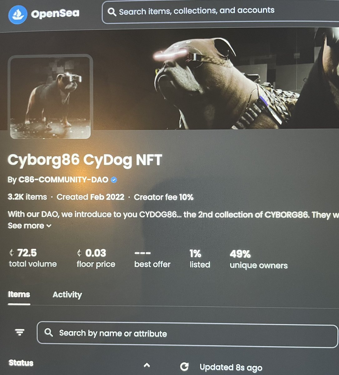 Cyborg86nft's tweet photo. Good morning Cyborgs! @opensea Now allows you to see stats on your collection and look at our diamondhands!!! Only 1% of both the Cyborg and Cydog collections are listed WOW🔥 43% unique owners on Cyborg collection and 49% on Cydog. Lets get some more unique owners on Cyborgs 😎 https://t.co/SY9TW7uabe