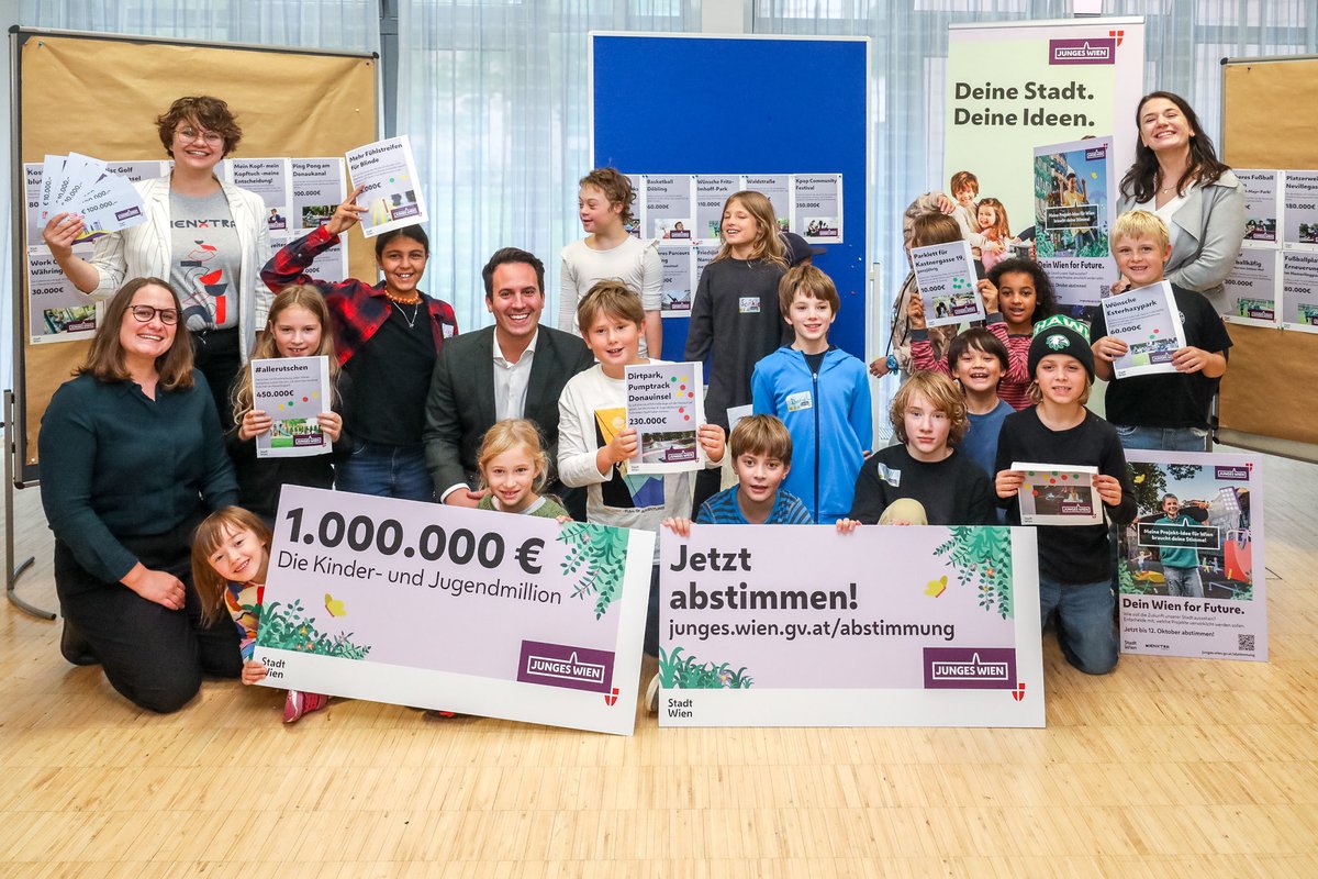 Wie soll die #Zukunft der <a href="/Stadt_Wien/">Stadt Wien</a> aussehen? Darüber haben sich junge Wiener*innen beim Kinder- und Jugendparlament von @wienxtra Gedanken gemacht und Ideen eingereicht. Heute startet die Abstimmung, welche Projekte mit der Kinder- und Jugendmillion umgesetzt werden!