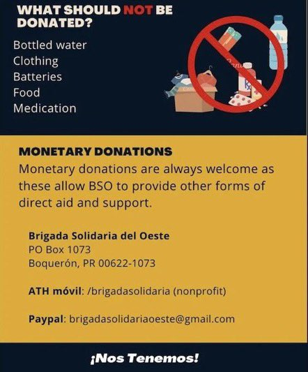Brigada Solidaria del Oeste is another community-run nonprofit that's been helping people since Hurricane Maria.

More info in the photos attached on how to donate to their PayPal, as well as to send non-perishable items to Puerto Rico: