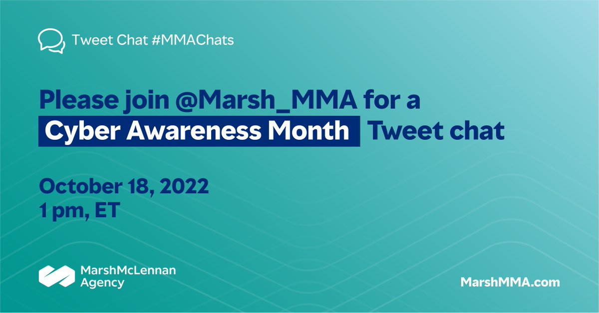 MarioGPaez's tweet photo. Join @Marsh_MMA on 10/18 at 1pm, ET for a #TweetChat on cyber risks and navigating evolving risk and the cyber insurance landscape that will feature @mscheincicclcs, @TamaraMcCleary and more. #MMAChats #CyberRisks #CyberSecurityAwarenessMonth https://t.co/p5f5IQ5IKa