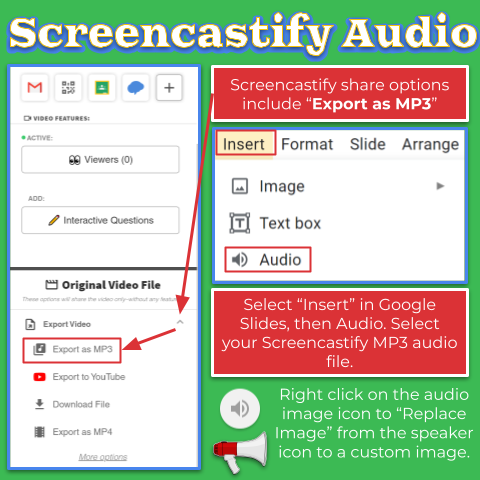 SuzannaTweets's tweet photo. Did you know that you could use @Screencastify to create an audio MP3 file? And then insert that audio file onto a Google Slide? And then change the appearance of the audio icon with just a right click? 🔊 #TechTipTuesday https://t.co/Bl3WT4yRFG