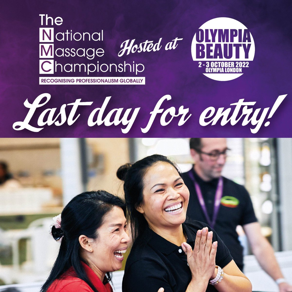 Last day to enter 4th UK National #massage championship <a href="/olympiabeauty/">Olympia Beauty Experience</a> 🌟  
olympiabeauty.co.uk/thenmc