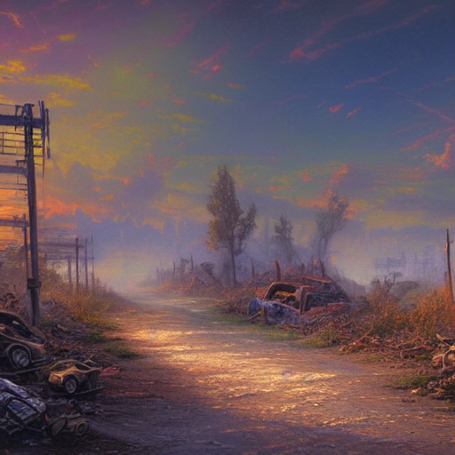 FahimFarook's tweet photo. I wanted to combine the light-filled style of Thomas Kinkade with a dark theme and see what happened. So here's today's Stable Diffusion prompt: "post-apocalyptic wasteland, Thomas Kinkade"

I loved them all!

#AIArtwork #stableDifusion #DeepLearning #ArtificialIntelligence https://t.co/haCsDzzc4Q