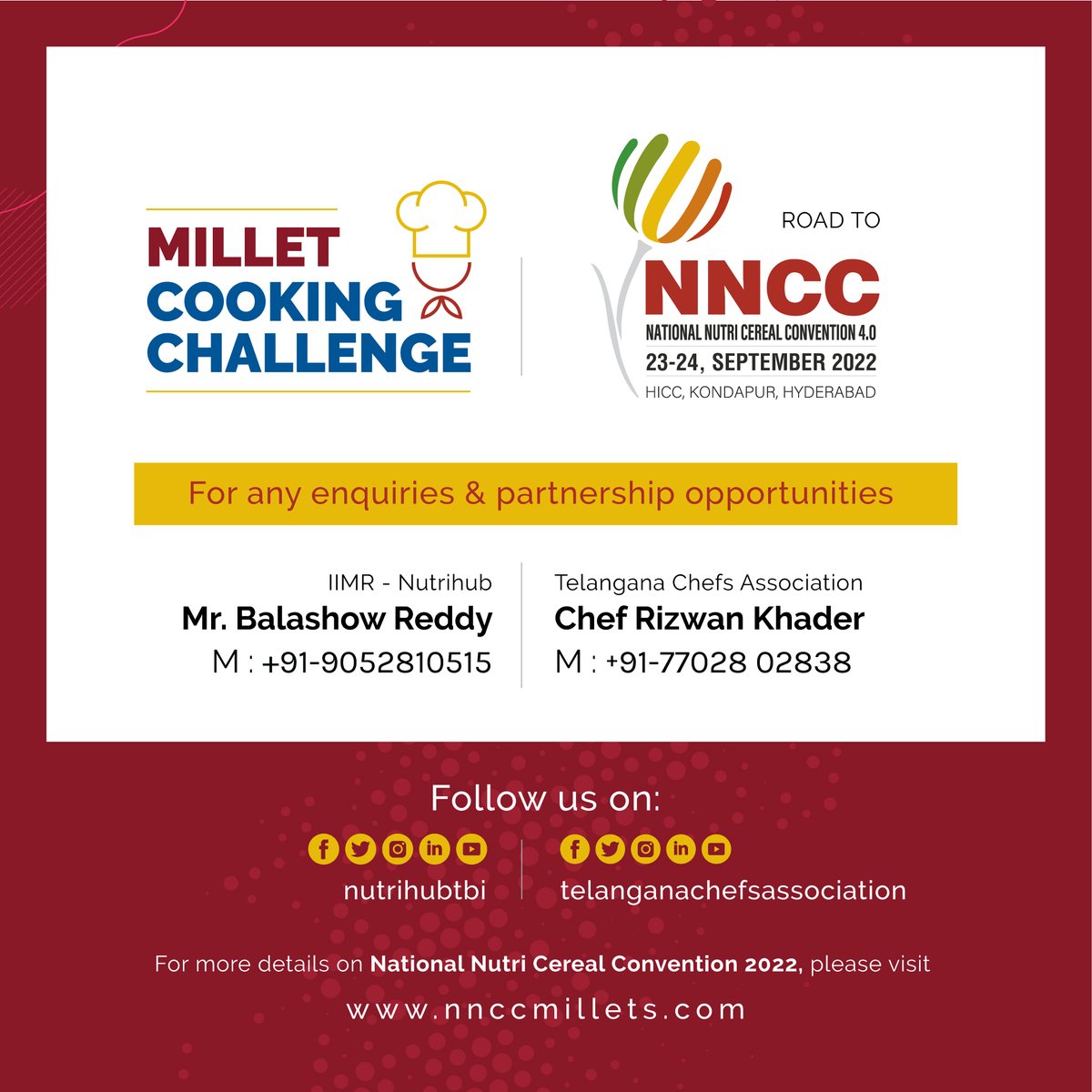 nnccmillets's tweet photo. Are you looking for a fun, healthy &amp; creative cooking challenge?

Link to apply:https://t.co/2CeB8MTEYI

#IIMRnutrihub #TelanganaChef’sAssociation #Milletbank #NITHM #Regency #thenewindianexpress #Bakersharvest #Fridaywall #TheMilletCookingchallenge #NationalNutricerealConvention https://t.co/620Eiy0lvN