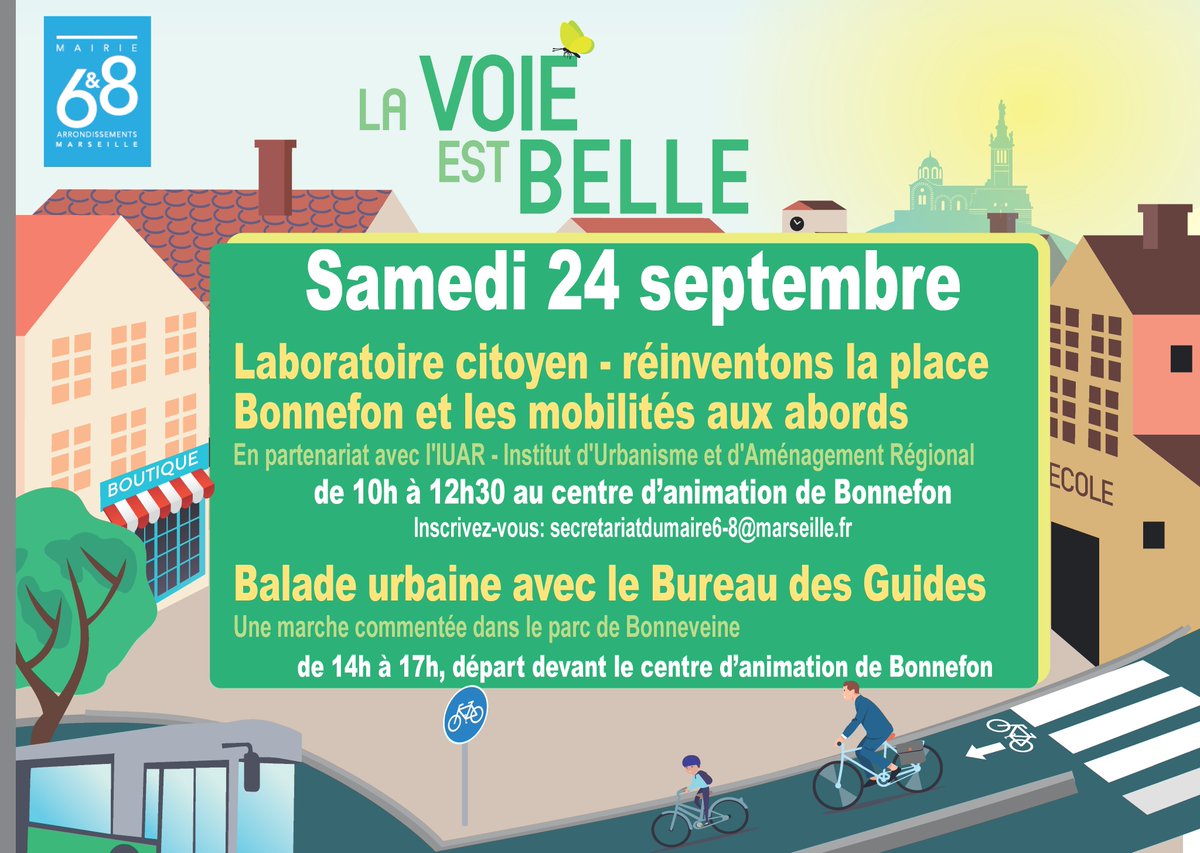 mairie6_8's tweet photo. #ConcertationCitoyenne | Participez à la transformation du quartier Bonneveine ! Mobilité douce, verdure, zones pour piétons sécurisées ? A vous de décider ! Laboratoire citoyen ouvert à tous
📅sam. 24 sept. de 10h à 12h15
📍centre d'animation Bonnefon
👉https://t.co/hJ6ey0DeMx https://t.co/xA29hR9Q4z