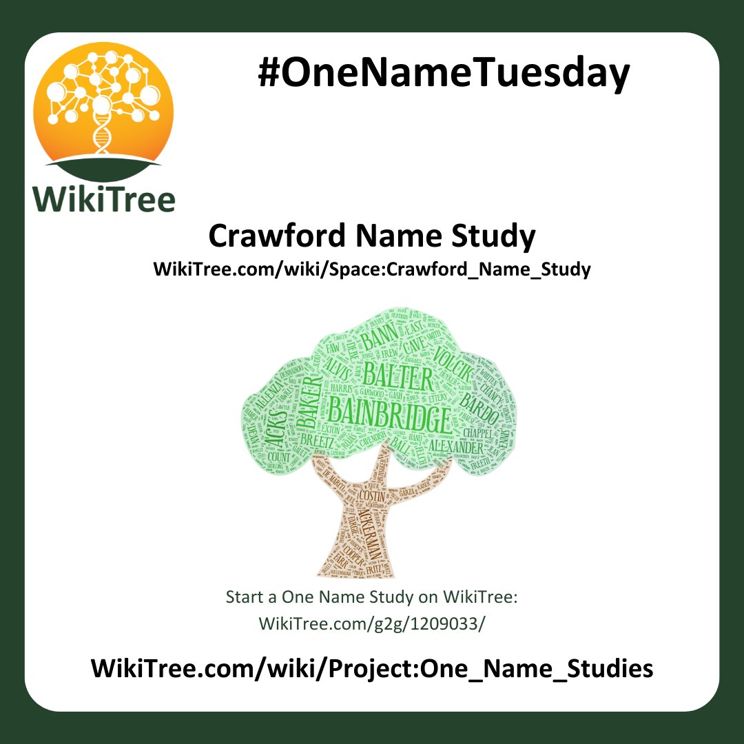 WikiTreers's tweet photo. #OneNameTuesday showcase Crawford Name Study
https://t.co/INNe9DXxba
Coordinator: @AmyGilpin9
Over 21k Crawford on WikiTree
#OneNameStudy #Genealogy #FamilyHistory #CollaborativeGenealogy #YearOfFamilyConnections
Are you part of an ONS? https://t.co/8ZW3BYKyoS