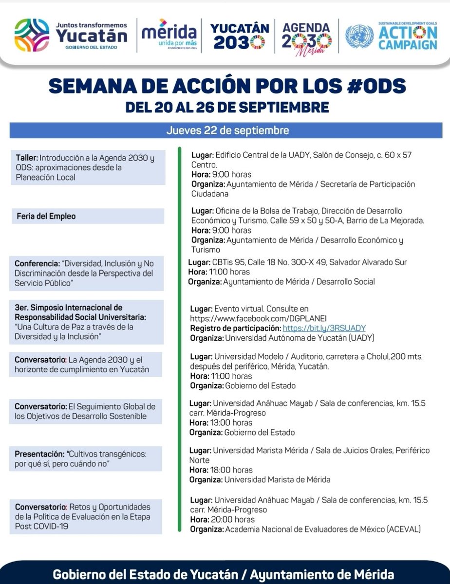 ramon_may's tweet photo. El @AyuntaMerida @GobYucatan la sociedad civil y la iniciativa privada, convocados por el ÓSI de Agenda 2030, te invitan a ser parte de la Semana de Acción por los #ODS:

🗓Del 20 al 26 de septiembre.
🔎Consulta el programa completo de actividades aquí: https://t.co/8n8e731bmH https://t.co/ioPyOt8H2q