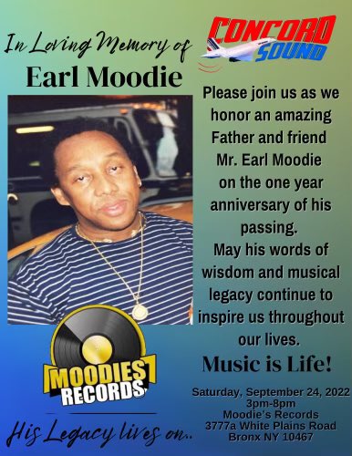 MoodiesRecords's tweet photo. Please join us in honoring and celebrating the life of Mr. Earl Moodie Saturday 24th 3pm-9pm #Father #Friend #Legend #Icon #MusicisLife #MoodiesRecords https://t.co/hGrK2o9IvU