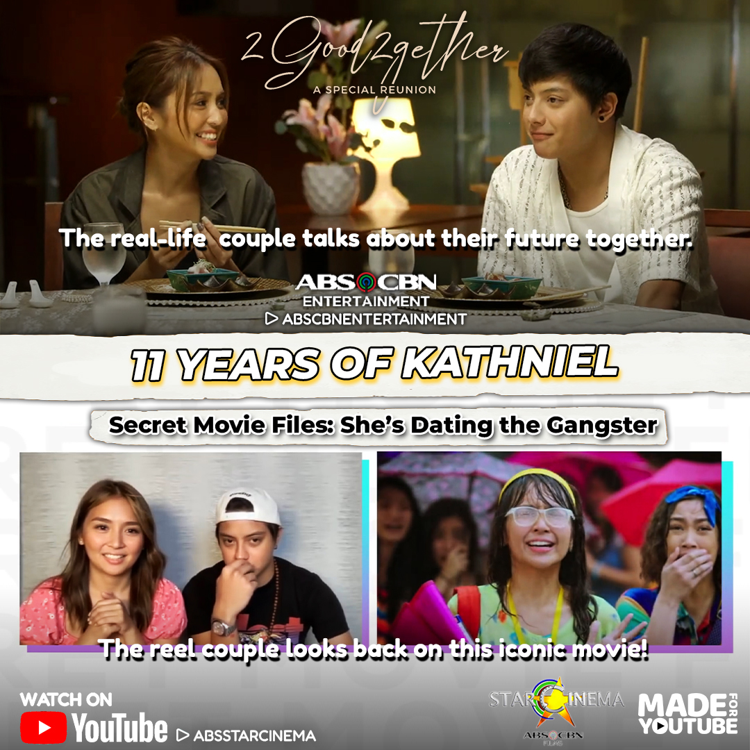 ABSCBNpr's tweet photo. Kay sarap balik-balikan ng kanilang naging journey—watch #KathNiel in #2good2gether: A Special Reunion and Star Cinema Secret Movie Files: #ShesDatingTheGangser on YouTube!

#SecretMovieFilesMFYT https://t.co/FhNbiPKt9C