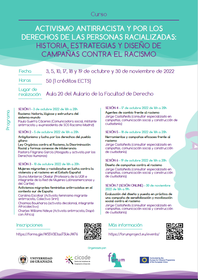 PuntoEuropeoES's tweet photo. ¿Te interesa el #antirracismo?
✊🏿El #Curso "Activismo antirracista y por los derechos de las personas racializadas" del #CICODE @CanalUGR hará un recorrido por su historia y ofrecerá estrategias para el diseño de campañas contra el #racismo.
📅03/10-30/11
📍Granada https://t.co/oEVZn3OPqA