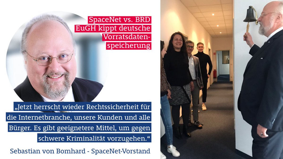 Der Europäische Gerichtshof #EuGH kippt die deutsche #Vorratsdatenspeicherung. Nach 6 Jahren der Klage ist es so weit: Eine anlasslose, flächendeckende und generelle Vorratsdatenspeicherung ist nicht erlaubt. Danke für die Unterstützung <a href="/eco_de/">eco e.V.</a> @_AlexanderRabe_