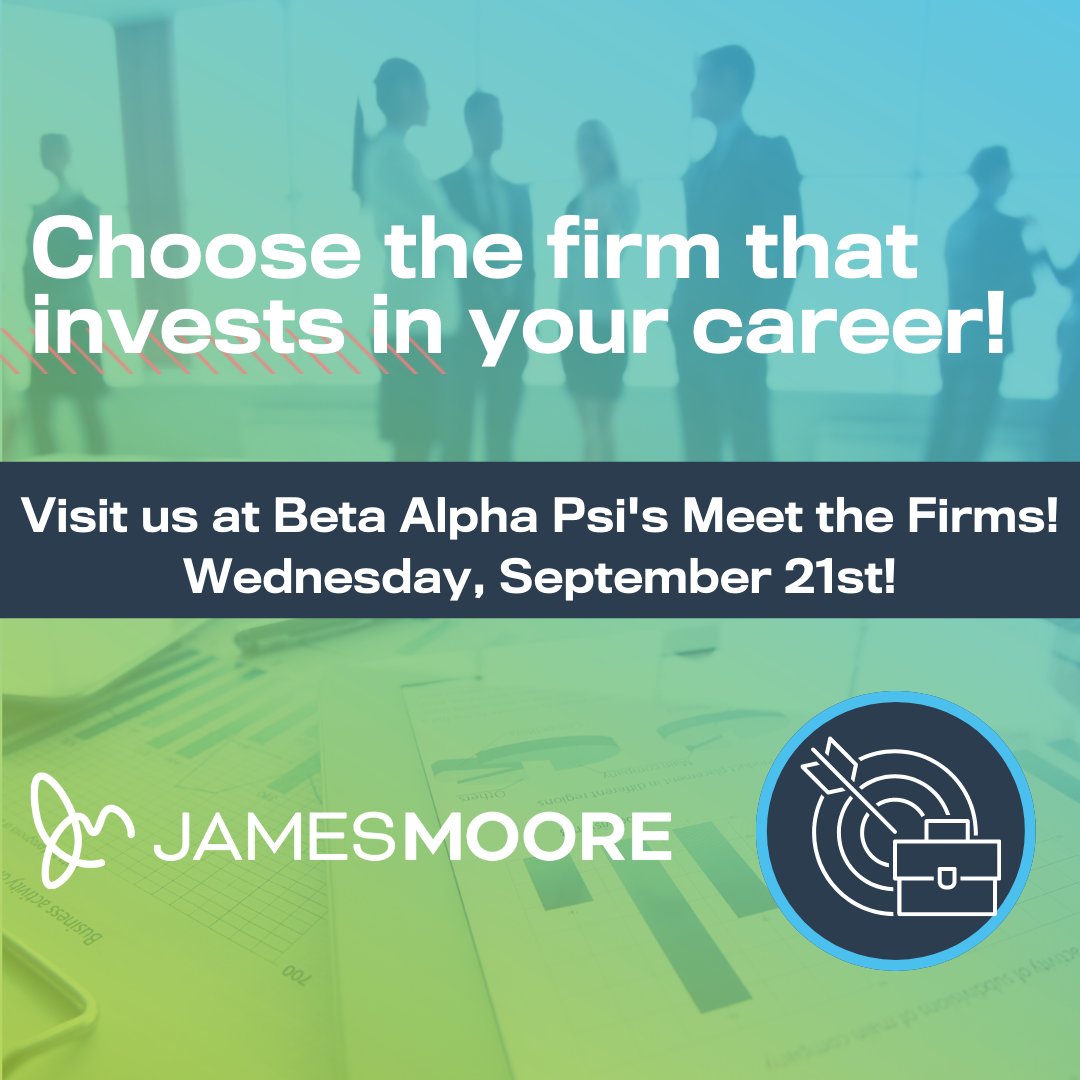 JamesMooreandCo's tweet photo. Tomorrow night our CPAs will be at Beta Alpha Psi’s Meet the Firms event at FSU from 5-7pm. If you’re an FSU #accounting major, come say hello and get to know us! @FSUBiz #JamesMooreLife #HireANole https://t.co/msVNKx3tNj
