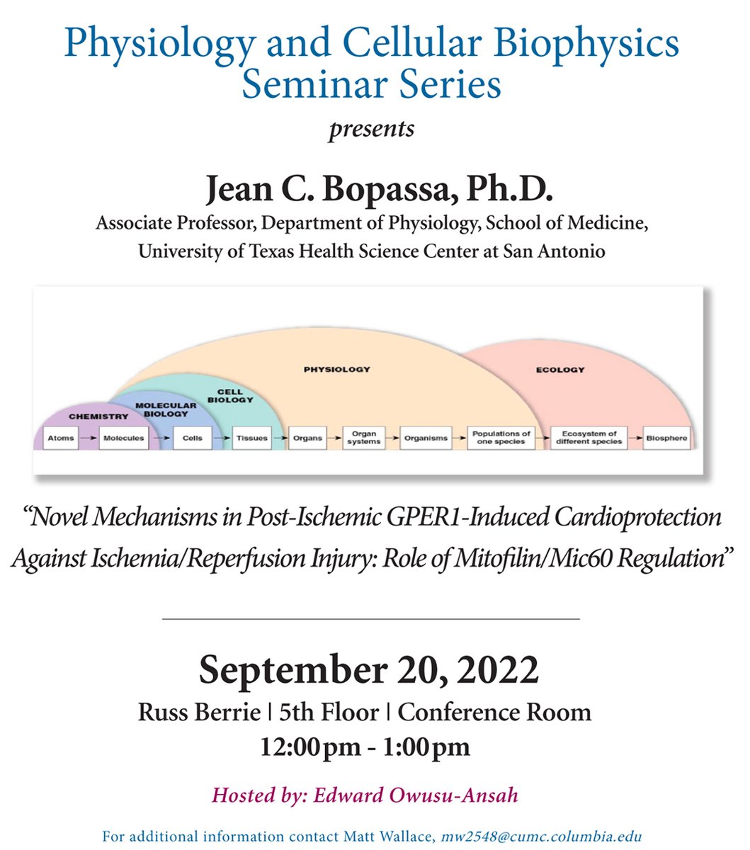 Please join us for Dr. Jean Bopassa's Research Seminar today!
