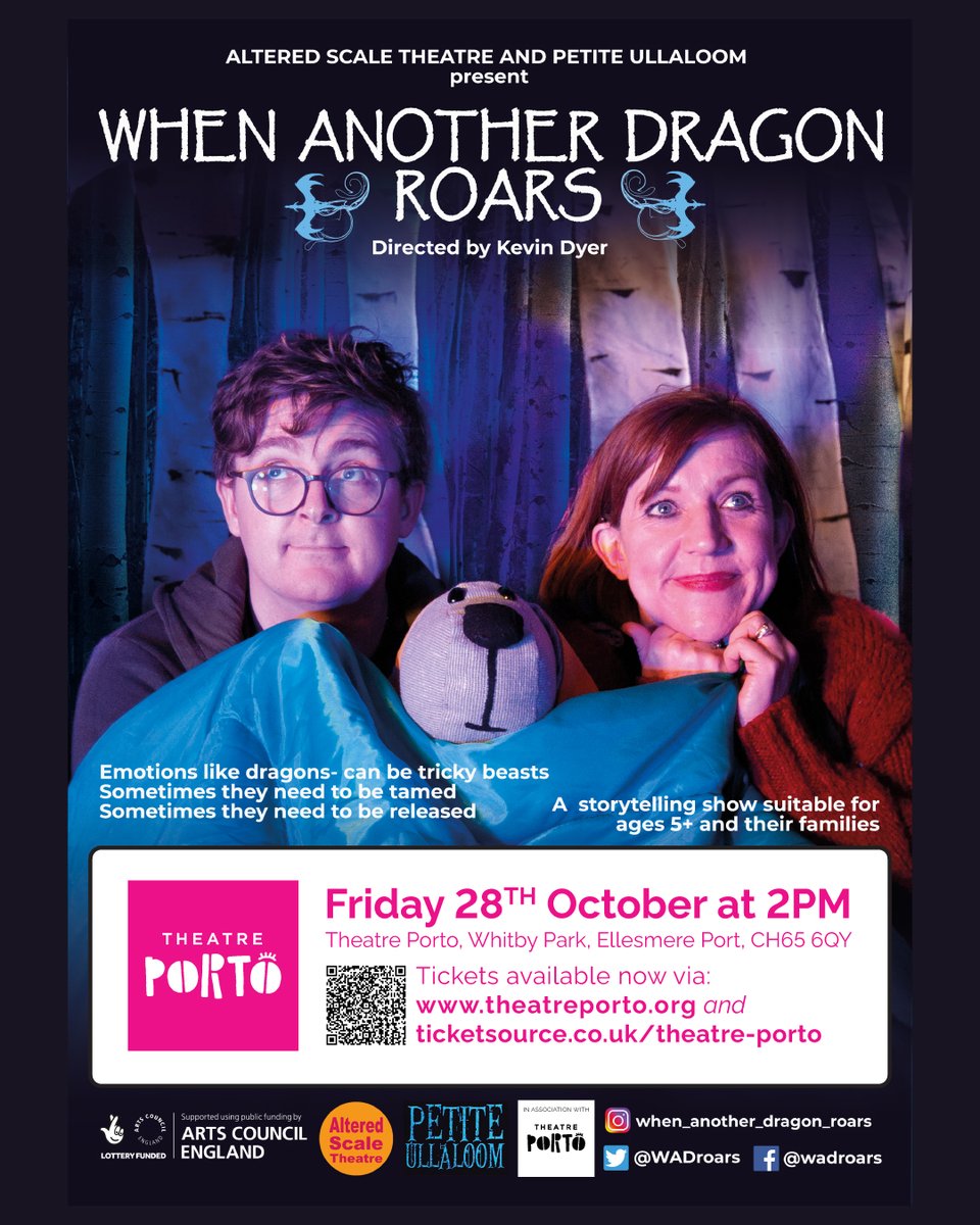 When Another Dragon Roars 
Fri 28th October 2022 2:00PM
A show about dragons and sharing stories...
   
Coming this #halfterm to <a href="/TheatrePorto/">Theatre Porto</a> #EllesmerePort #Cheshire - get your tickets via ticketsource.co.uk/theatre-porto/