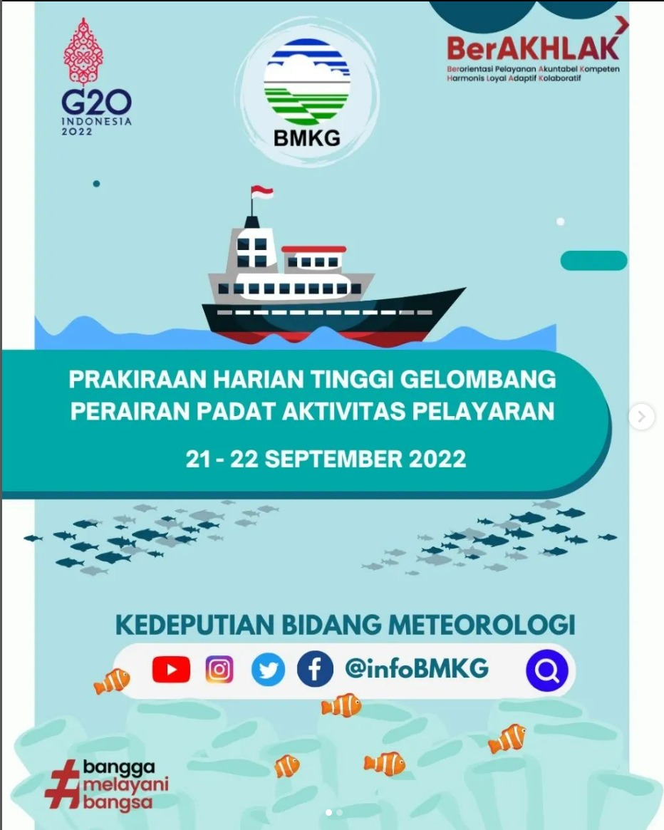 InfoHumasBMKG's tweet photo. Selamat malam #SobatBMKG🙌

Mimin ada informasi gelombang tinggi nihh, ada beberapa daerah yang berpotensi gelombang sangat tinggi lohh 😨, simak baik baik yaa!

#GelombangTinggi
#BMKG https://t.co/omkWrFZvRD