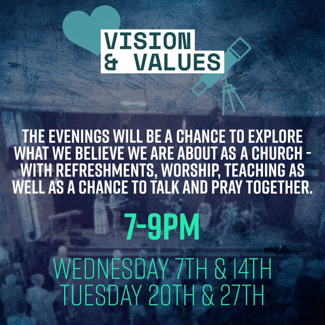 Just quick reminder - If you consider Cheltenham Elim your church tonight in the main hall we’re meeting for the 3rd instalment of our ‘Vision and Values’ evenings.

#LookingForward #VisionNight #CheltenhamElim #ThisIsChurch