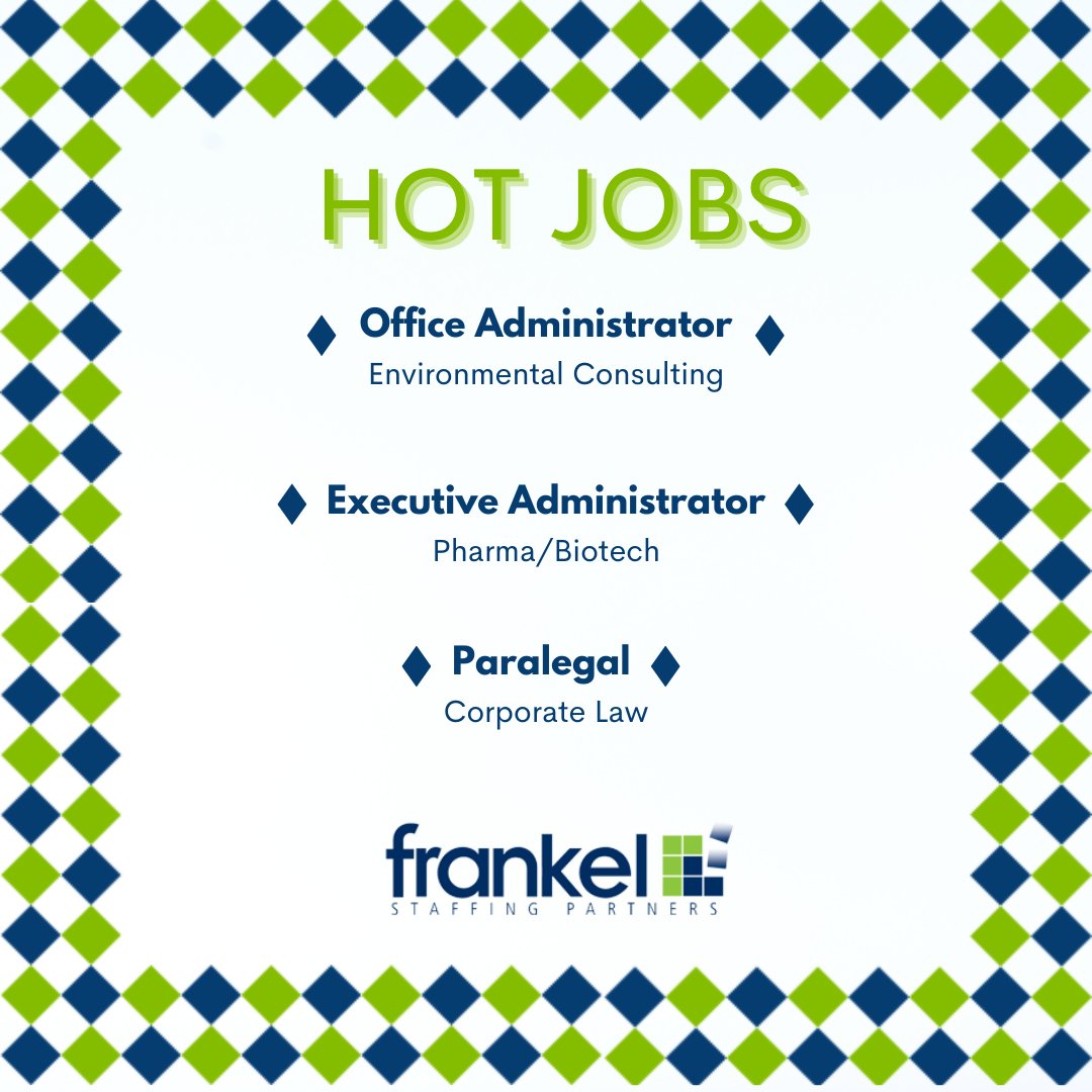 FrankelStaffing's tweet photo. It's Tuesday, so it's time for our HOT JOBS. Be sure to take a look at the featured positions along with our other openings at https://t.co/z3LHkZvsJr
#frankelstaffingpartners #hotjobs #nowhiring #jobs #raleighjobs #rtpjobs #trianglejobs #consulting #coporatelaw https://t.co/Zbmuom41ul