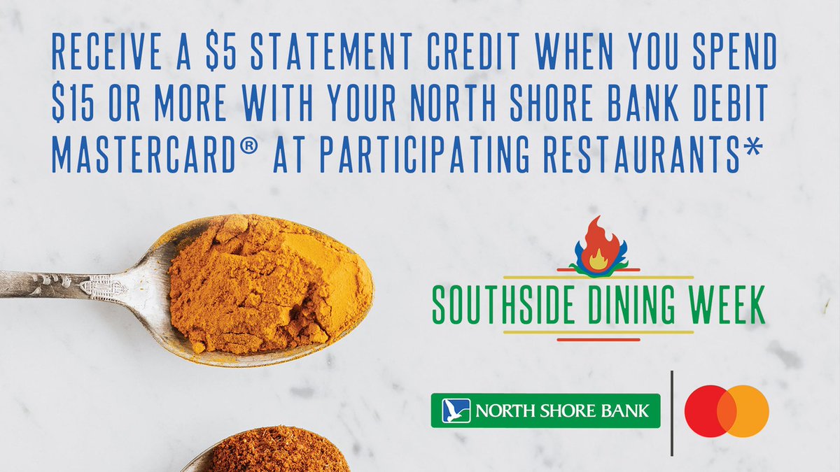 NorthShoreBank's tweet photo. Planning to dine out during #SouthsideDiningWeek, Sept. 17-24?
Receive a $5 statement credit when you spend $15 or more with your @NorthShoreBank Debit @Mastercard at participating restaurants*
*Restrictions may apply. Learn more at https://t.co/QiwQTRznbV #SouthsideDiningMKE https://t.co/xaOnQRqYtN