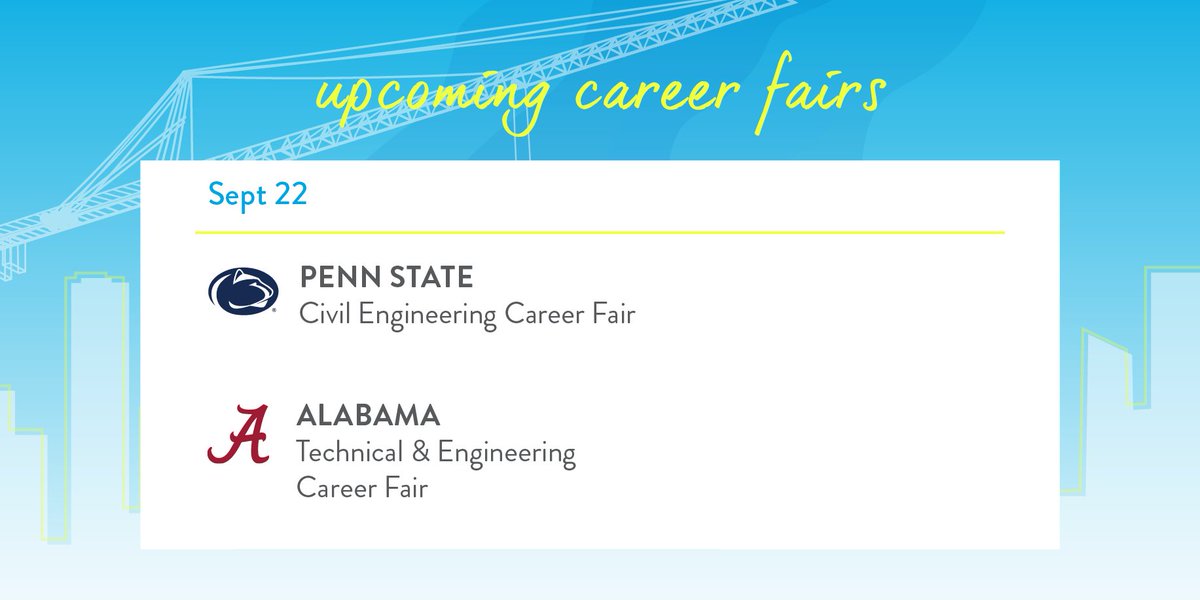 CBGBuildingCo's tweet photo. This week, CBG will be visiting @PSU_AE, @UDelaware, @ClemsonUniv, @Virginia_Tech, @LafCol, @UofAlabama, @AuburnU, @PSUEngineering, @CatholicUniv, and @UF. Stop by our booth to learn more about what CBG has to offer. We can't wait to meet you! #joinCBG https://t.co/v0ktcjQg52