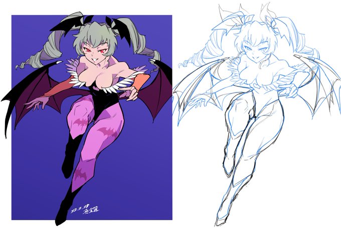 モリガンアンチョビを3パターンくらい描いていたがどうしても2月に描いたこれを越えられないので、ベースにして改修する形に切り替えていく。消極的だが成果物が良くなるならそれでよかろうなのだ。 