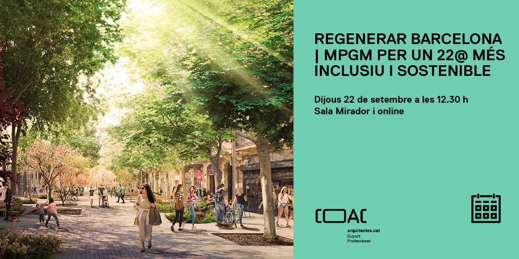 Seguim amb el cicle #RegenerarBarcelona 🍃 👉 Com podem aconseguir un 22@ més inclusiu i sostenible? Parlem d'eixos verds, de conservació del patrimoni, de regeneració de teixit d'habitatge i d'instruments urbanístics No t'ho perdis! ⬇️ 🔗 ow.ly/lIhZ50KNJzN