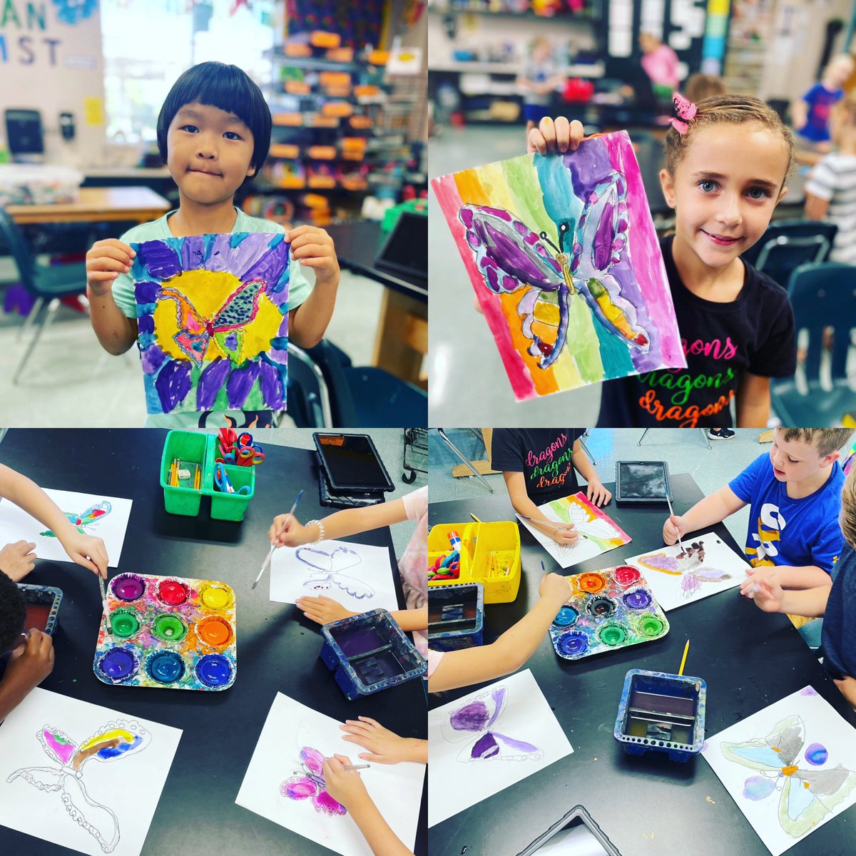 MrsStappteacher's tweet photo. Butterflies 🦋 for 1st grade 😍❤️🧡💛💚💙💜🦋 @rockenbaughES @MrsClardyRES https://t.co/s7Eagj699F