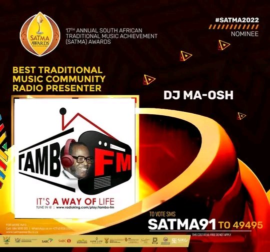 tambo_fm's tweet photo. #stage10 @TsholoMaseko @Nomcebozikode @SekgobelaLebo @TAMBOFM1 @satmaawards 
Tambo FM has made its mark on the local industry with "BEST TRADITIONAL MUSIC COMMUNITY RADIO PRESENTER" in the #SATMA2022.

Please VOTE for me by sending sms: SATMA91 to 49495 https://t.co/iu84zgYphZ