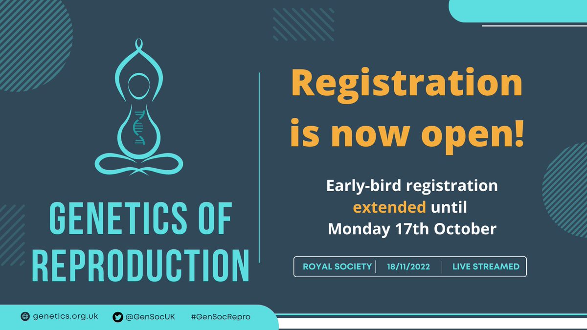 The Genetics Society (@gensocuk) on Twitter photo šGreat news! Early-bird registration for our Genetics of Reproduction conference has been EXTENDED until 17 Oct. Join us <a href="/royalsociety/">The Royal Society</a> & online on 18 Nov.
Registration: genetics.org.uk/events/geneticā¦
#GenSocRepro #conference šGreat news! Early-bird registration for our Genetics of Reproduction conference has been EXTENDED until 17 Oct. Join us <a href="/royalsociety/">The Royal Society</a> & online on 18 Nov.
Registration: genetics.org.uk/events/geneticā¦
#GenSocRepro #conference