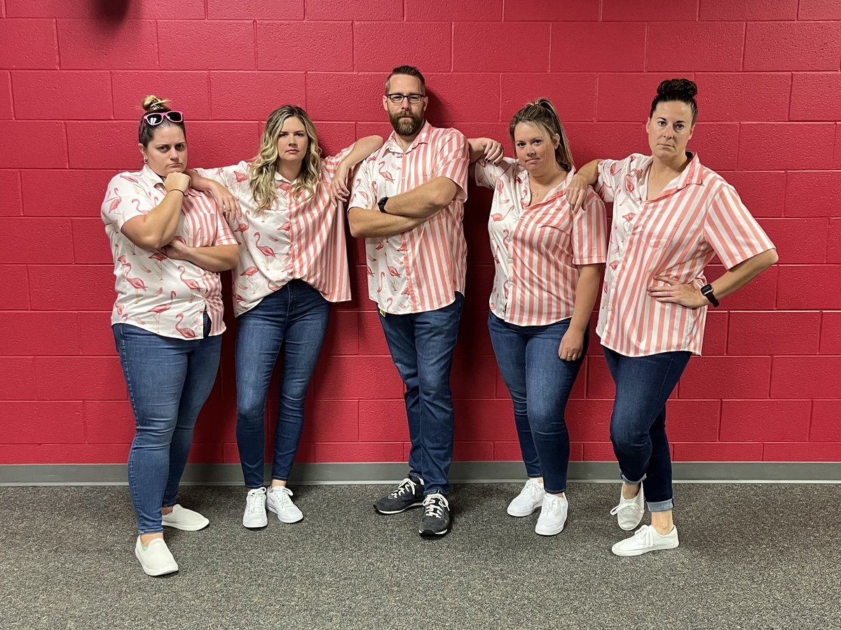 SchsStutzman's tweet photo. Teachers love spirit days too #TwinDay #HomecomingWeek 
@StCharlesHS @MrsChisholmSCHS @MsRessler @MrsLawlessSCHS @pasawgj @StCharles_sga https://t.co/0HO2wNFcVK
