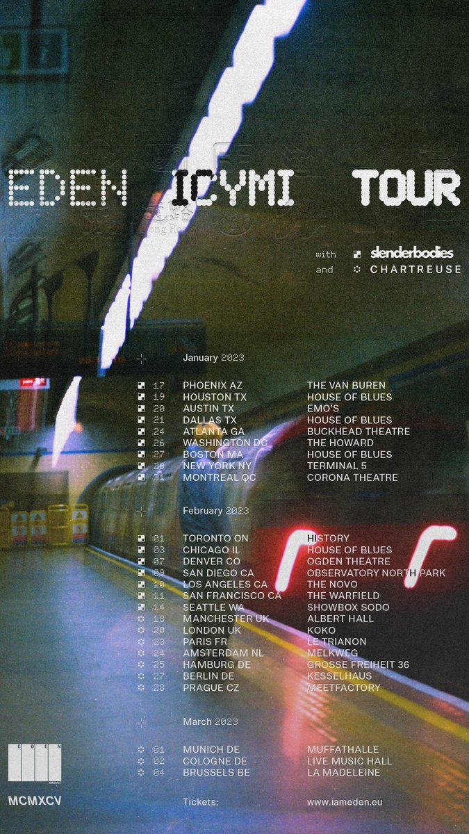 ICYMI TOUR

on sale this friday. see you soon 😤😤😤

iameden.eu/tour