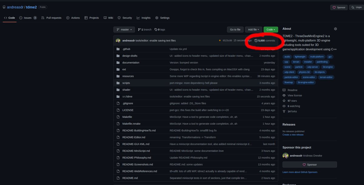 andreas_drewke's tweet photo. 5000 commits in #tdme2 repository!!! Yaaaaaaaar!!!

🥳🥳🥳

#myownengine #wip #wsgame #indiedev #indiegame #mindty #tdme2 #opensource https://t.co/sRb93SV6Yw