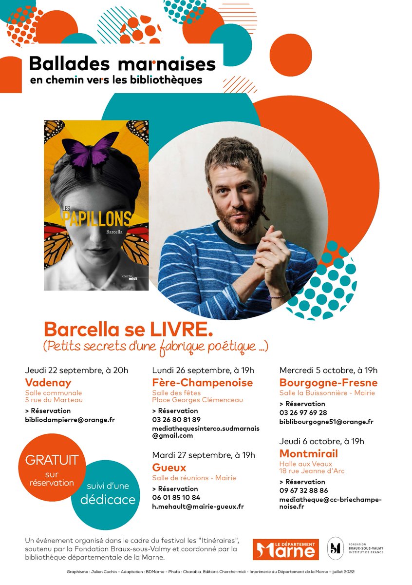 🦋 <a href="/MrBarcella/">MrBarcella</a> vient à votre rencontre dans les bibliothèques de la Marne. 
Le programme 👇