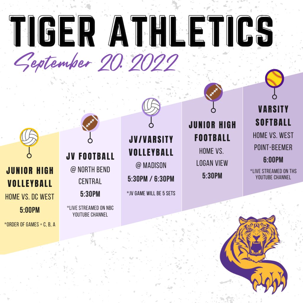 It's a super busy day for Tiger Athletics! Good luck to all athletes. Go Tigers!