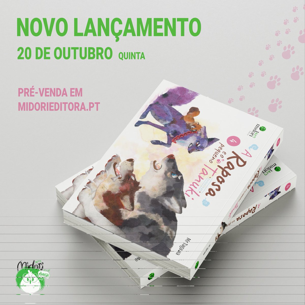 midorieditora's tweet photo. O novo lançamento da Midori será a continuação da afável história de Manpachi e Senzou! "A Raposa e o Pequeno Tanuki 4" de autoria de @tagawa_mi será lançado no dia 20 de Outubro de 2022! 
Pré-venda disponível no nosso site 🐦 https://t.co/hbqfdeDiyj