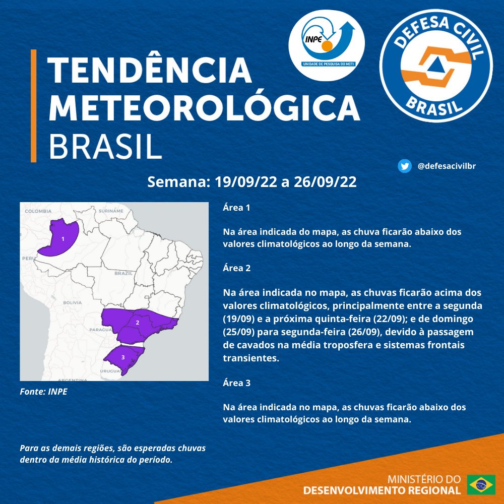 Confira a tendência meteorológica para os próximos 7 dias no Brasil. A avaliação é do @inpe_mct