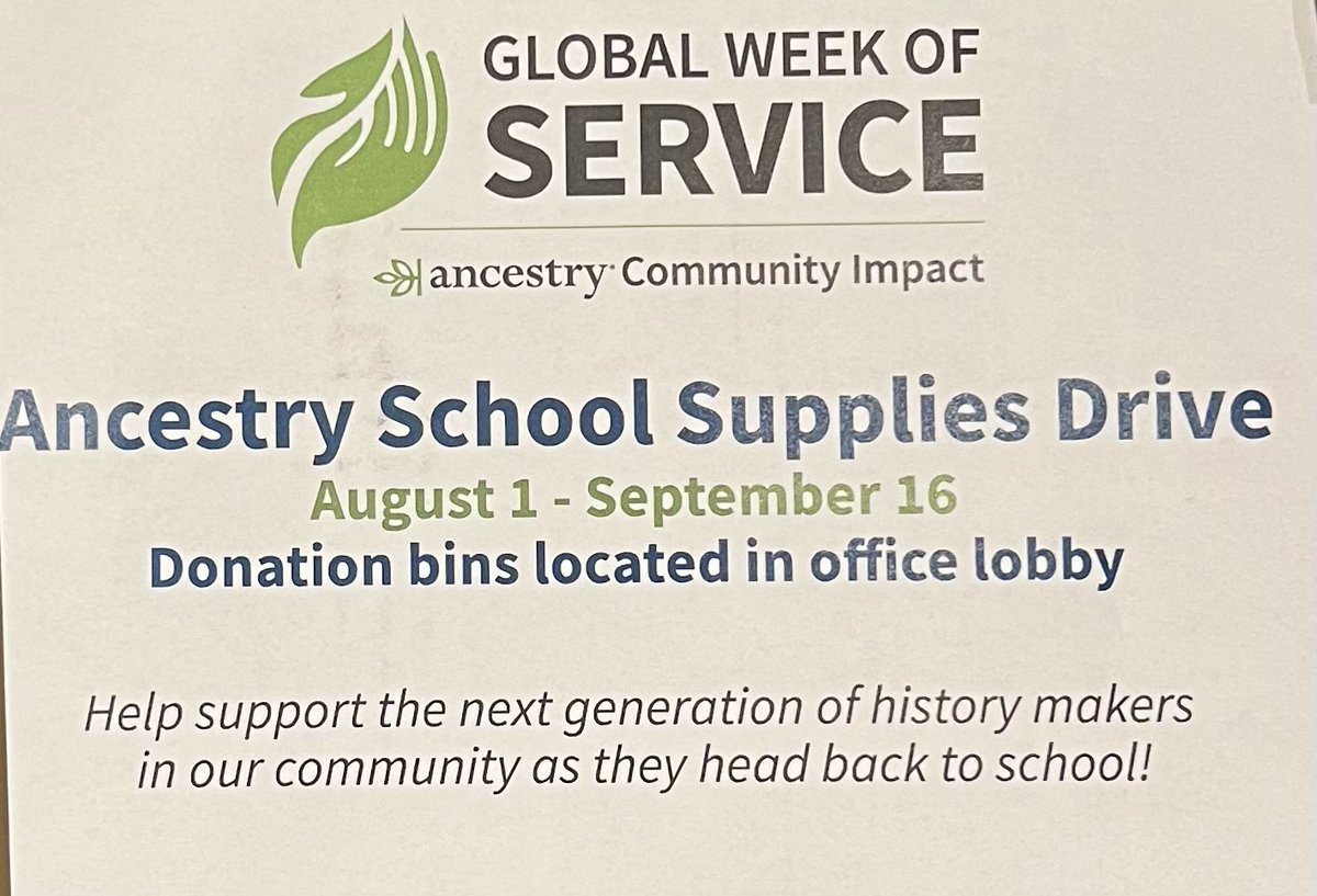 SchoolDrive2021's tweet photo. Huge thank you to @AncestryUK for including School Drive in their ‘Global Week of Service’ with their amazing Ancestry School Supplies Drive. Our disadvantaged local school children will benefit greatly from all the generous donations. https://t.co/5peOIhhWFd