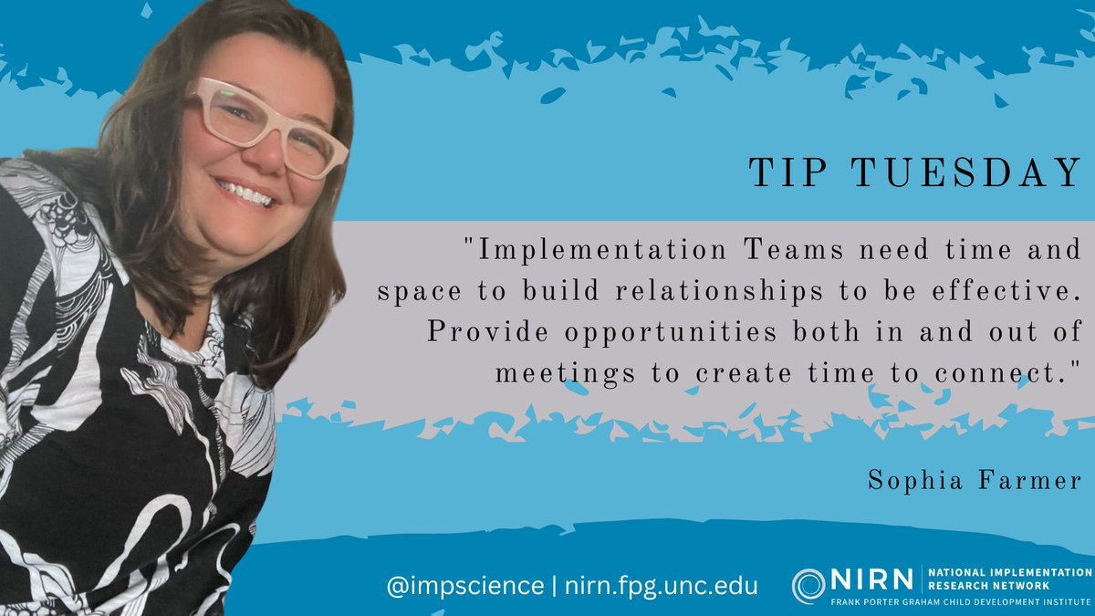 #TipTuesday
<a href="/zfarmers/">Sophia Farmer</a> reminds us of the importance of allowing team members to get to know one another to function well.  Learn more about #implementation teams by visiting: nirn.fpg.unc.edu/module-3
#ImpPractice