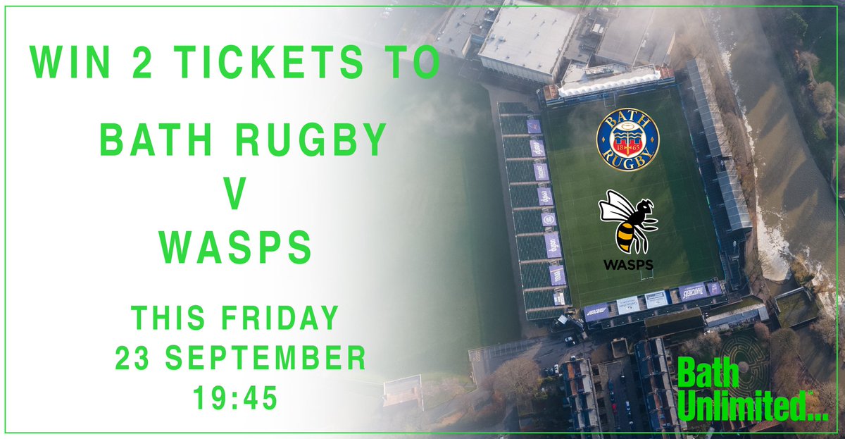 BathUnlimited's tweet photo. 🚨 WIN 2 TICKETS TO BATH RUGBY V WASPS THIS FRIDAY🚨 

Courtesy of @BathRugby we’re offering the chance to #win yourself &amp; a friend 2 tickets to this Fridays game! All you have to do is follow our page, and like &amp; retweet this tweet to your account! #bathrugby #bathunlimited https://t.co/ur7BkJFyv5
