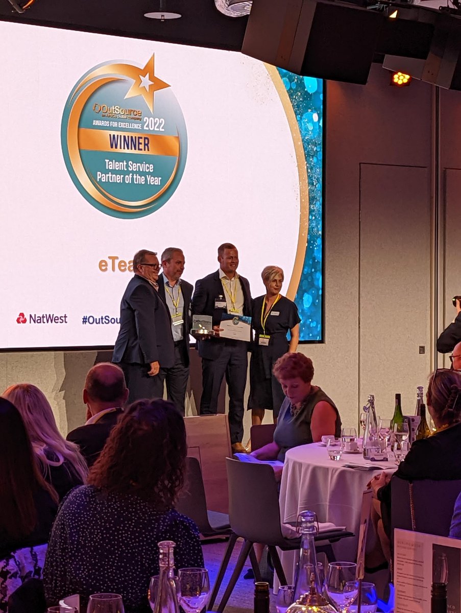 APSCo_Outsource's tweet photo. For the first award of the afternoon, one entry really stood out among the rest.
Our members praised this partner's ability to truly understand how to deliver real value.
And the #OutSourceAwards 'Talent Service Partner of the Year' award goes to ...
eTeam! π https://t.co/J0W81g7WFs