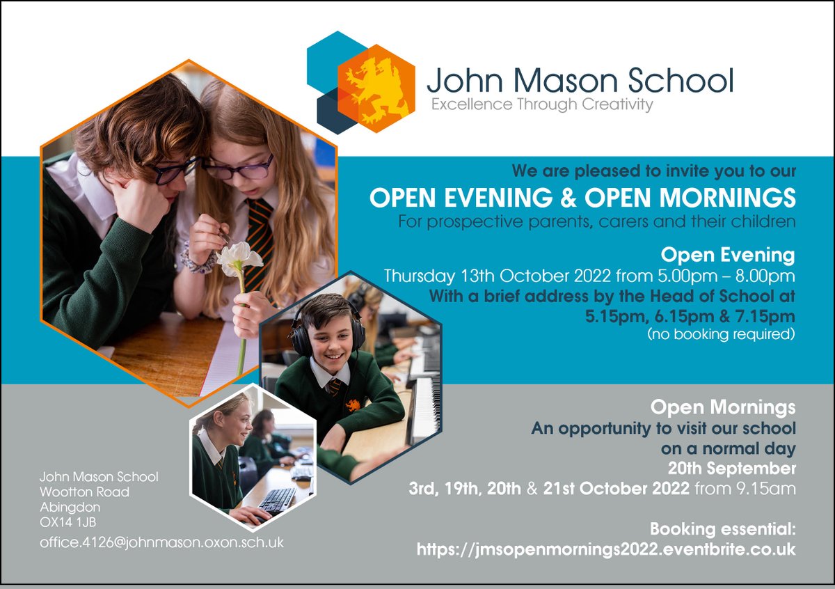 JohnMasonSchoo1's tweet photo. It was wonderful to welcome so many families at the first of our 5 Open Mornings today.  Here are our other dates and details of our Open Evening. https://t.co/OLiXtgPRAn